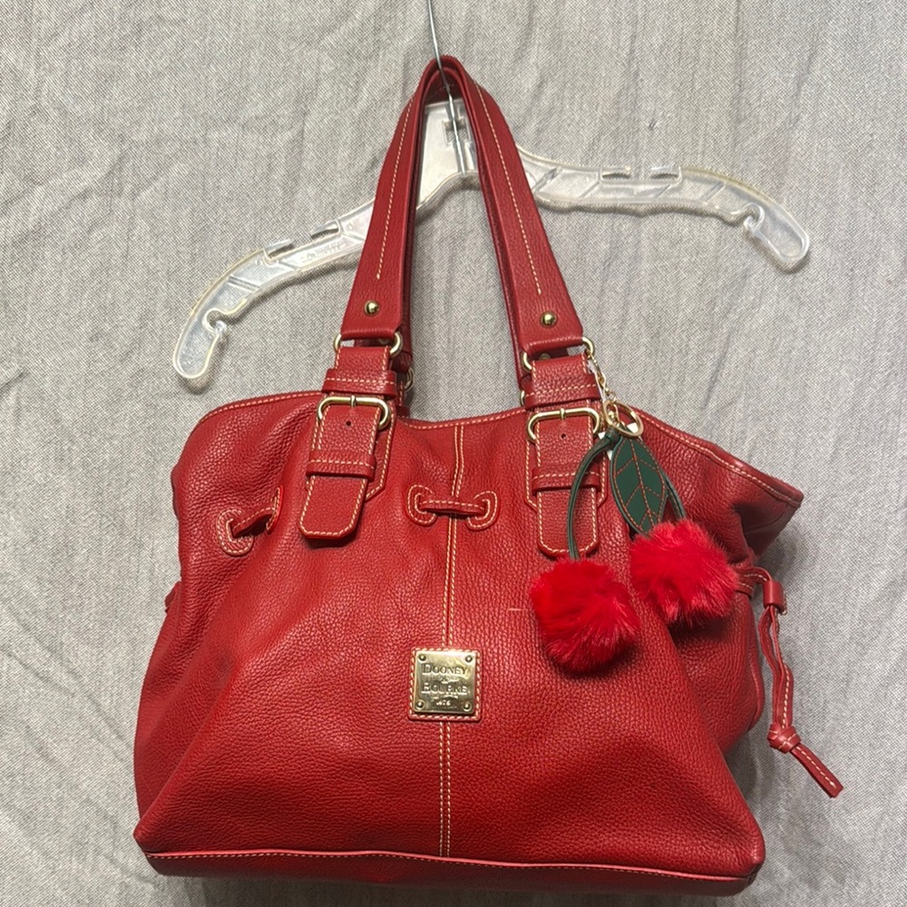 Dooney & Bourke Red Leather Tote with Gold AccentsEUC